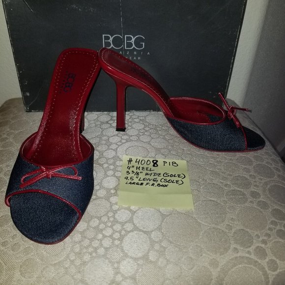 BCBG Red Bottom Denim Leather 4" Italian Stiletto Sandal 8M!